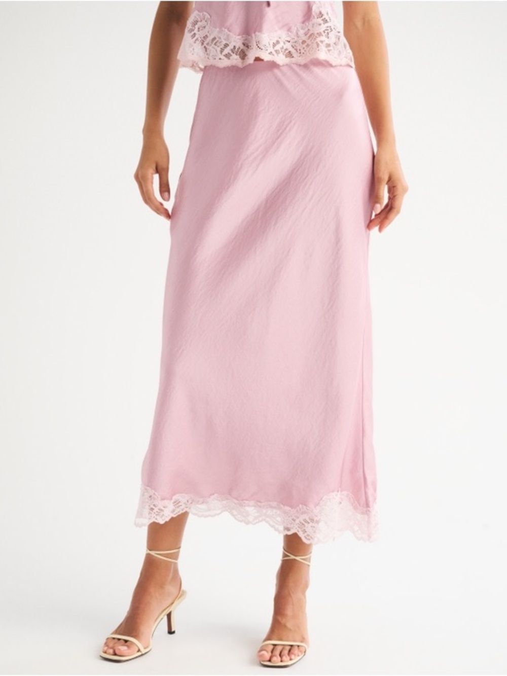 Abercrombie Lace-Hem Midi Skirt in Light Pink